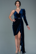 Короткое Бархатное Платье Темно-синий ABK1124