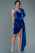 Короткое Бархатное Платье Ярко-синий ABK1124