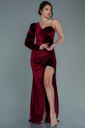 Длинное Велюровое Вечернее Платье Бордовый ABU1947