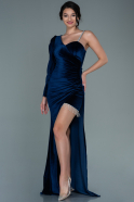 Длинное Велюровое Вечернее Платье Темно-синий ABU1947