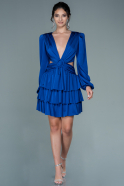 Короткое Атласное Платье Ярко-синий ABK1561