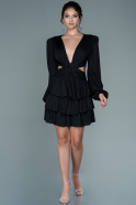 Короткое Атласное Платье Черный ABK1561