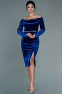 Миди Бархатное Пригласительное Платье Ярко-синий ABK1515