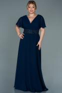 Длинное Шифоновое Вечернее Платье Темно-синий ABU2755
