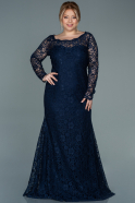 Кружевное Платье Большого Размера Темно-синий ABU1574