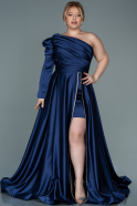 Большое Атласное Платье Темно-синий ABU2607