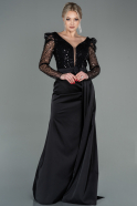 Длинное Атласное Вечернее Платье Черный ABU2767