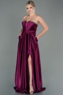 Длинное Атласное Выпускное Платье Вишневый ABU2543
