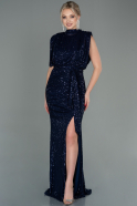 Длинное Чешуйчатое Вечернее Платье Темно-синий ABU2752