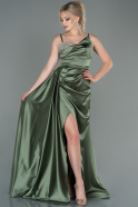 Длинное Атласное Вечернее Платье Хаки ABU2768
