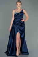 Длинное Атласное Вечернее Платье Темно-синий ABU2768