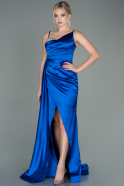Длинное Атласное Вечернее Платье Ярко-синий ABU2768