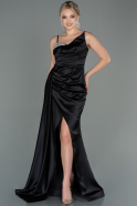 Длинное Атласное Вечернее Платье Черный ABU2768