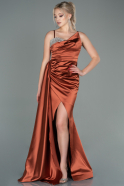 Длинное Атласное Вечернее Платье Цвет корицы ABU2768