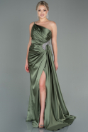 Длинное Атласное Вечернее Платье Хаки ABU2465