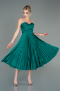 Миди Атласное Пригласительное Платье Изумрудно-зеленый ABK1573