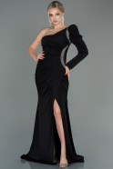 Длинное Атласное Вечернее Платье Черный ABU2778