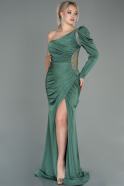 Длинное Атласное Вечернее Платье Темно-зеленый ABU2778