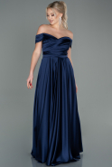 Длинное Атласное Вечернее Платье Темно-синий ABU2750