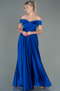 Длинное Атласное Вечернее Платье Ярко-синий ABU2750