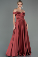 Длинное Атласное Вечернее Платье Цвет корицы ABU2750