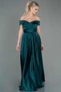 Длинное Атласное Вечернее Платье Изумрудно-зеленый ABU2750