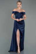 Длинное Атласное Вечернее Платье Темно-синий ABU2751