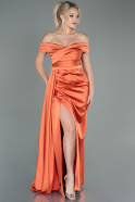 Длинное Атласное Вечернее Платье Оранжевый ABU2751