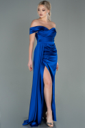 Длинное Атласное Вечернее Платье Ярко-синий ABU2751