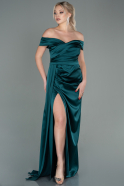 Длинное Атласное Вечернее Платье Изумрудно-зеленый ABU2751