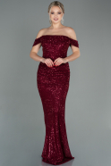 Длинное Чешуйчатое Вечернее Платье Бордовый ABU2780