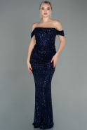 Длинное Чешуйчатое Вечернее Платье Темно-синий ABU2780