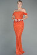 Длинное Чешуйчатое Вечернее Платье Оранжевый ABU2780