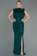 Длинное Чешуйчатое Вечернее Платье Изумрудно-зеленый ABU2752