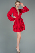 Короткое Атласное Платье красный ABK1561