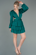 Короткое Атласное Платье Изумрудно-зеленый ABK1561