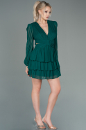 Короткое Шифоновое Платье Изумрудно-зеленый ABK1571