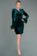 Мини Бархатное Пригласительное Платье Изумрудно-зеленый ABK1563