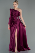 Длинное Атласное Вечернее Платье Сливовый ABU2676