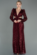 Длинное Чешуйчатое Вечернее Платье Бордовый ABU2784