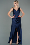 Длинное Атласное Вечернее Платье Темно-синий ABU2771
