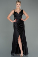 Длинное Атласное Вечернее Платье Черный ABU2771