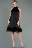 Короткое Атласное Платье Черный ABK1576
