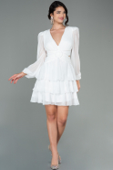 Короткое Шифоновое Платье Белый ABK1571