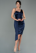 Короткое Атласное Платье Темно-синий ABK1579