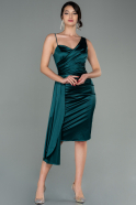Короткое Атласное Платье Изумрудно-зеленый ABK1579