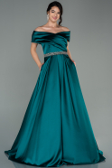 Длинное Атласное Вечернее Платье Изумрудно-зеленый ABU2795