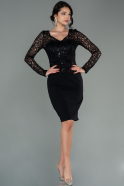 Короткое Кружевное Вечернее Платье Черный ABK1580