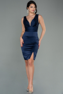 Короткое Атласное Платье Темно-синий ABK1444