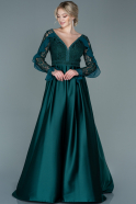 Длинное Вечернее Платье Изумрудно-зеленый ABU2688
